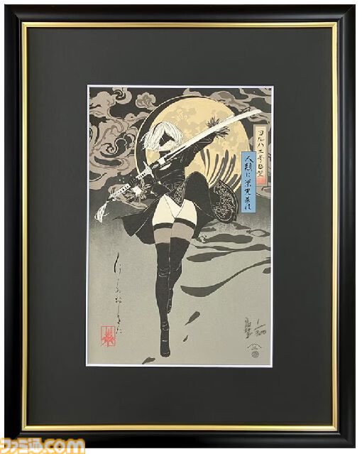 『ニーア オートマタ』2Bの浮世絵木版画が300部限定で2月27日より予約開始。人間国宝が手掛ける和紙を使い、職人の伝統技術で“ヨルハ二号B型”を描く