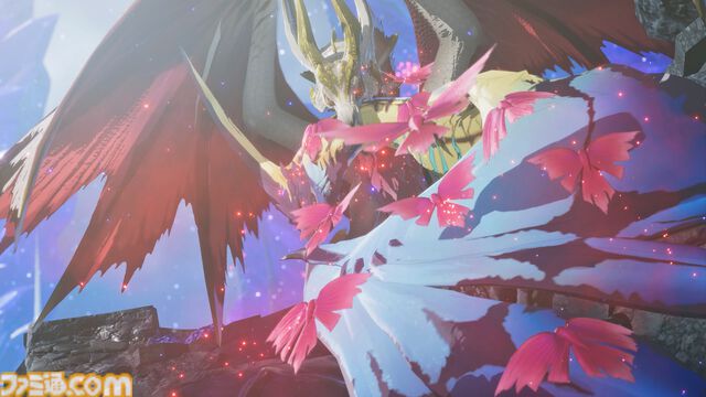 『モンハンストーリーズ3』ラオシャンロンが石化した状態で登場、フィールドの一部に。イブシマキヒコ、ナルハタタヒメの姿も。【モンハンフェスタ'26】