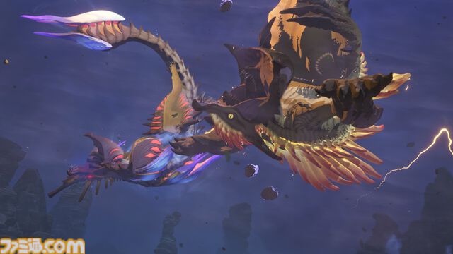 『モンハンストーリーズ3』ラオシャンロンが石化した状態で登場、フィールドの一部に。イブシマキヒコ、ナルハタタヒメの姿も。【モンハンフェスタ'26】