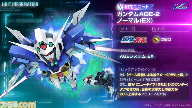 【Gジェネエターナル】限定URのガンダムAGE-2 ノーマル（支援型）、アセム・アスノが2月28日にガシャで実装。恒常URのAGE-1 ノーマルとフリットも登場