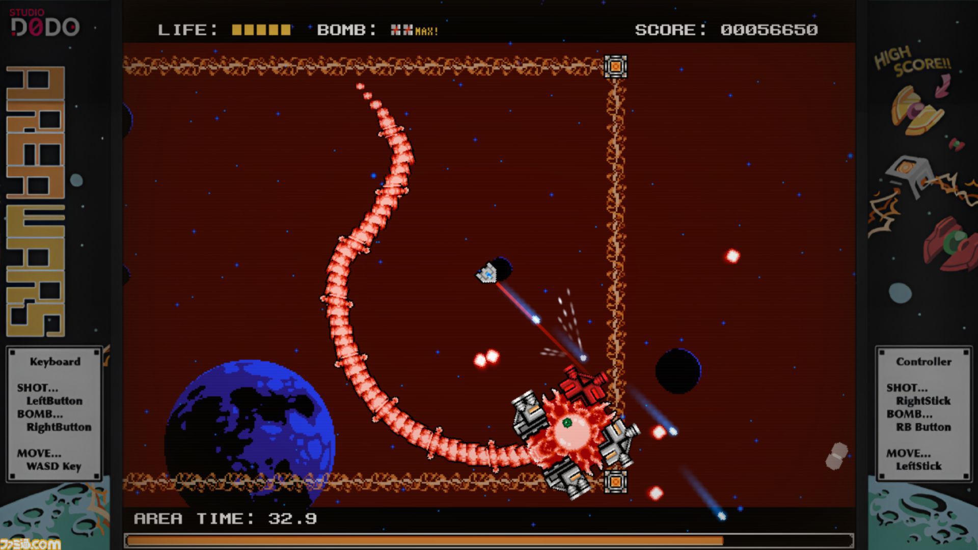 『AREA WARS』連鎖爆発でハイスコアを目指す2D全方位シューティングのデモ版が配信。上位者に製品版がプレゼントされるスコアランキングに挑め！