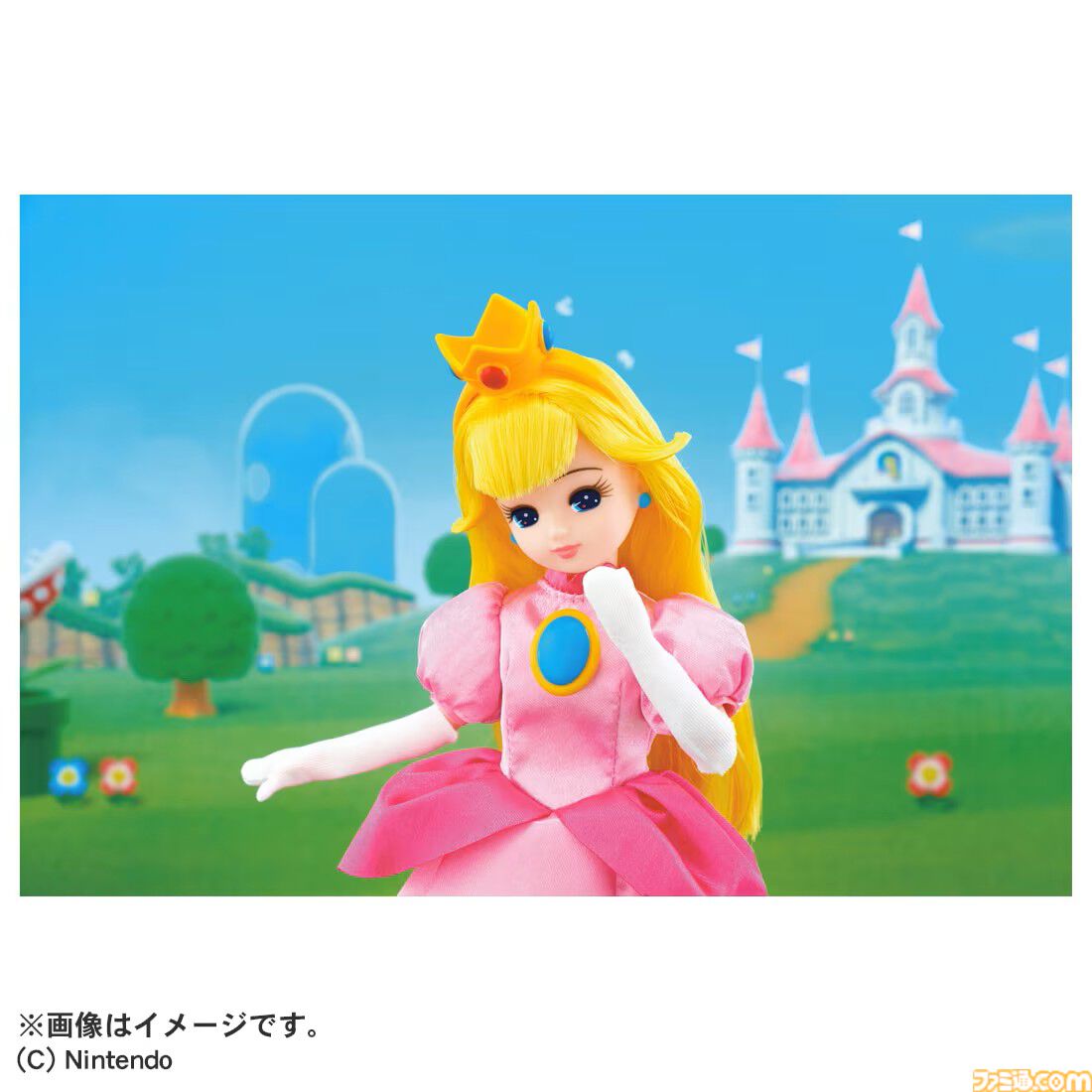リカちゃんがマリオ＆ピーチ姫コーデに。ピンクのドレスや冠、赤い帽子にオーバーオールも再現。タカラトミーから4月18日発売