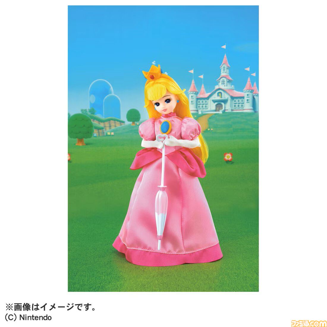 リカちゃんがマリオ＆ピーチ姫コーデに。ピンクのドレスや冠、赤い帽子にオーバーオールも再現。タカラトミーから4月18日発売