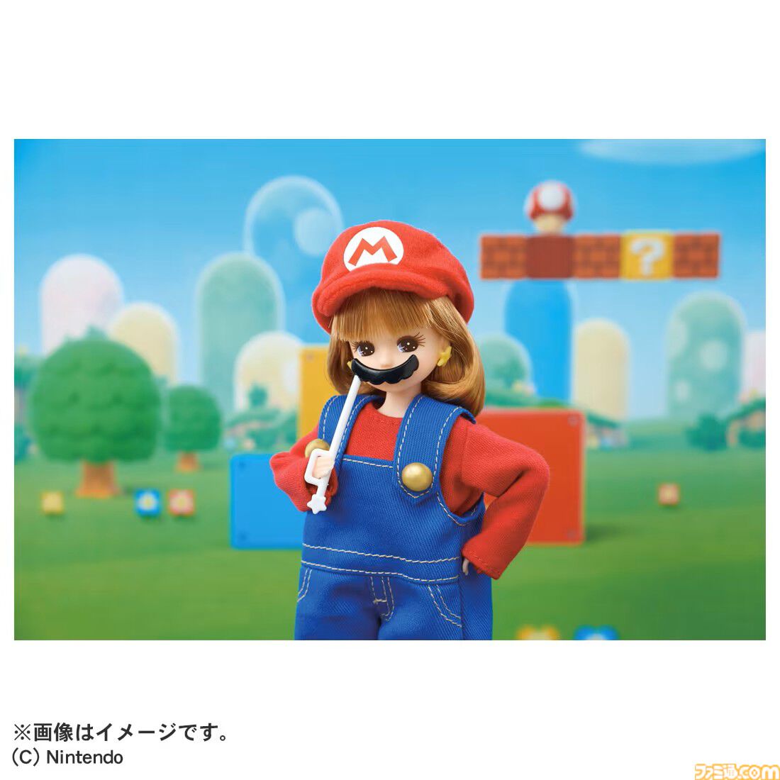 リカちゃんがマリオ＆ピーチ姫コーデに。ピンクのドレスや冠、赤い帽子にオーバーオールも再現。タカラトミーから4月18日発売