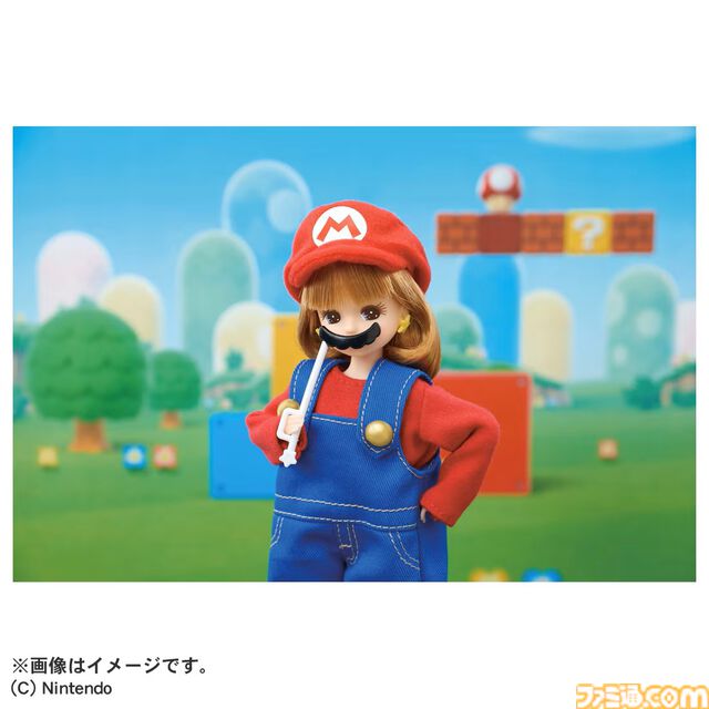 リカちゃんがマリオ＆ピーチ姫コーデに。ピンクのドレスや冠、赤い帽子にオーバーオールも再現。タカラトミーから4月18日発売
