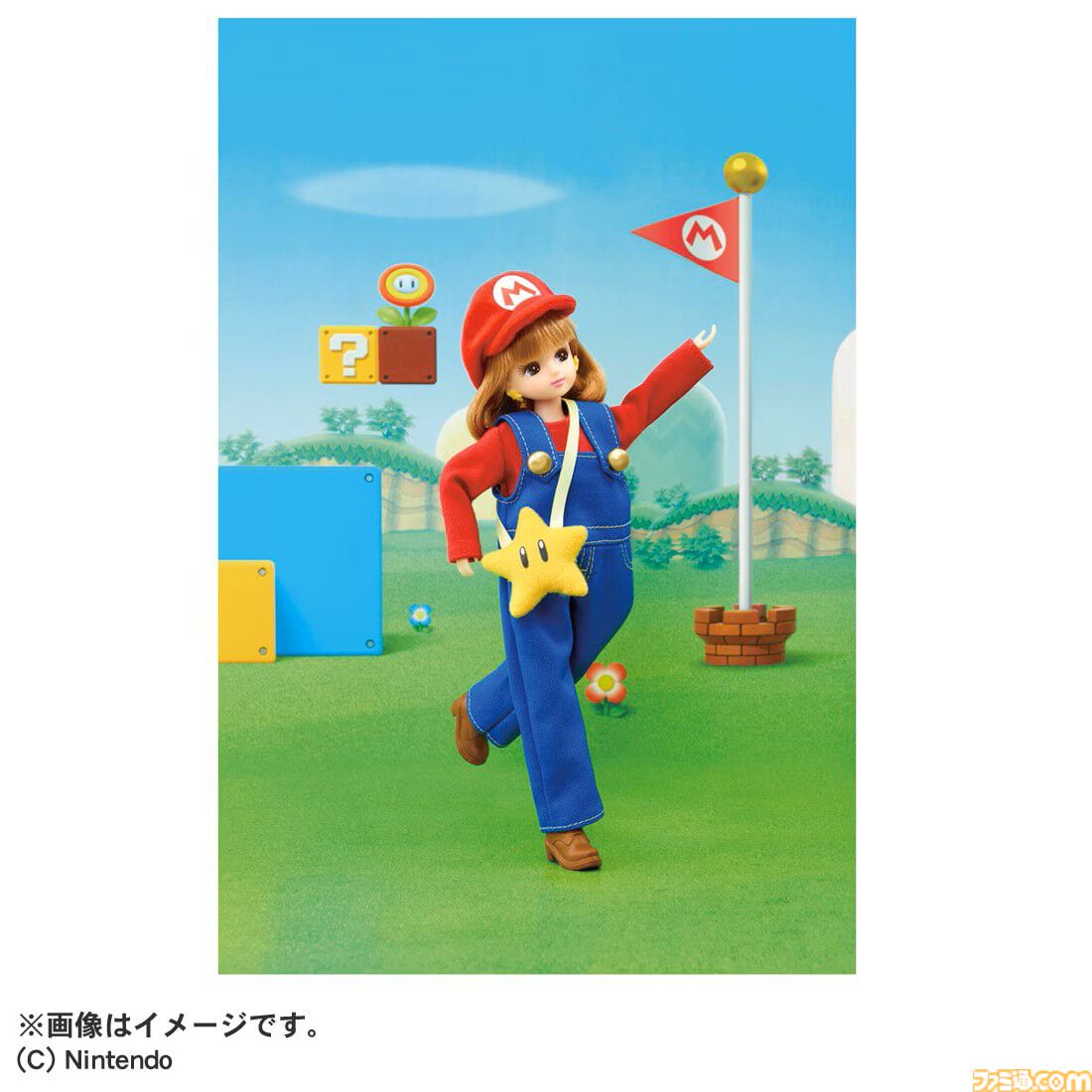 リカちゃんがマリオ＆ピーチ姫コーデに。ピンクのドレスや冠、赤い帽子にオーバーオールも再現。タカラトミーから4月18日発売
