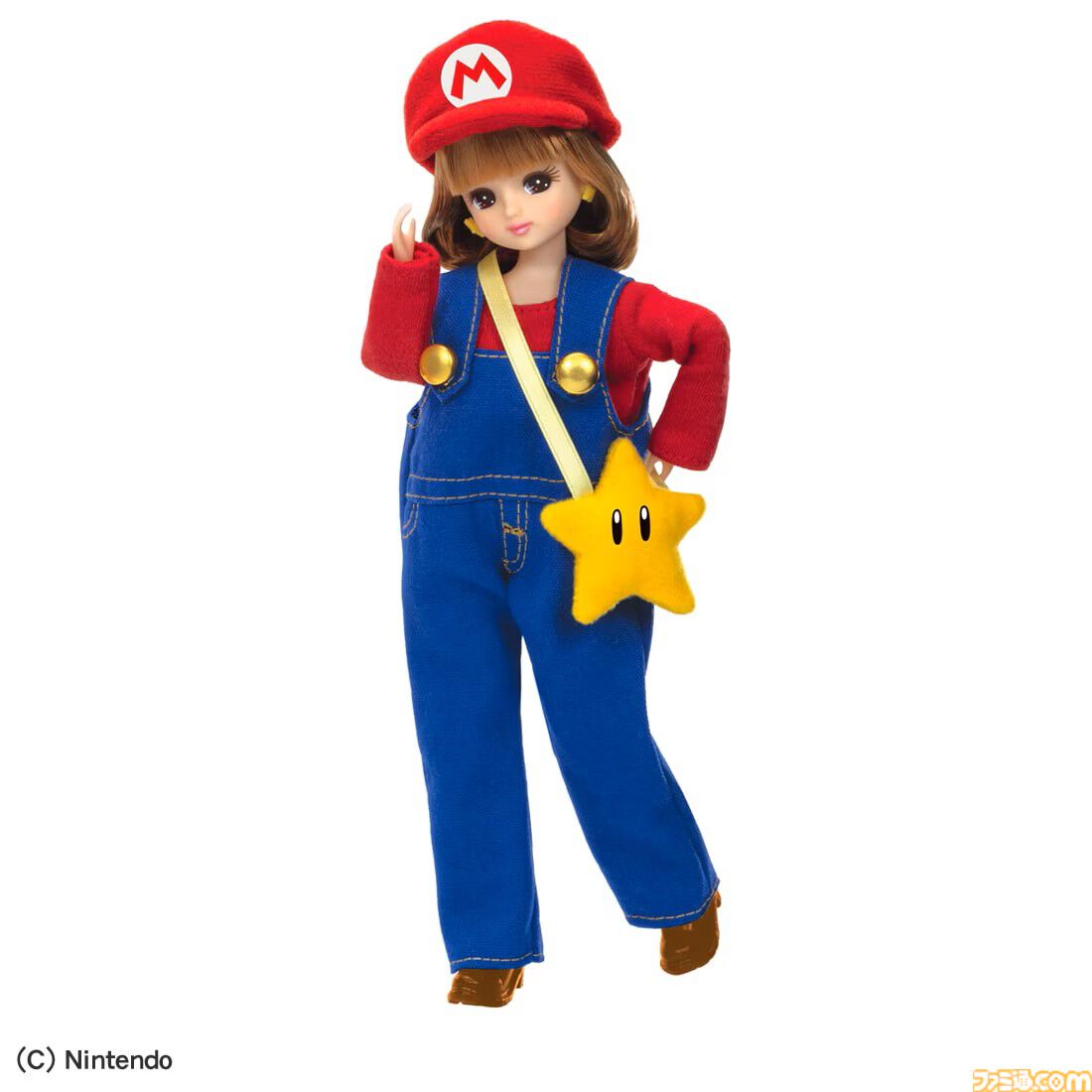 リカちゃんがマリオ＆ピーチ姫コーデに。ピンクのドレスや冠、赤い帽子にオーバーオールも再現。タカラトミーから4月18日発売