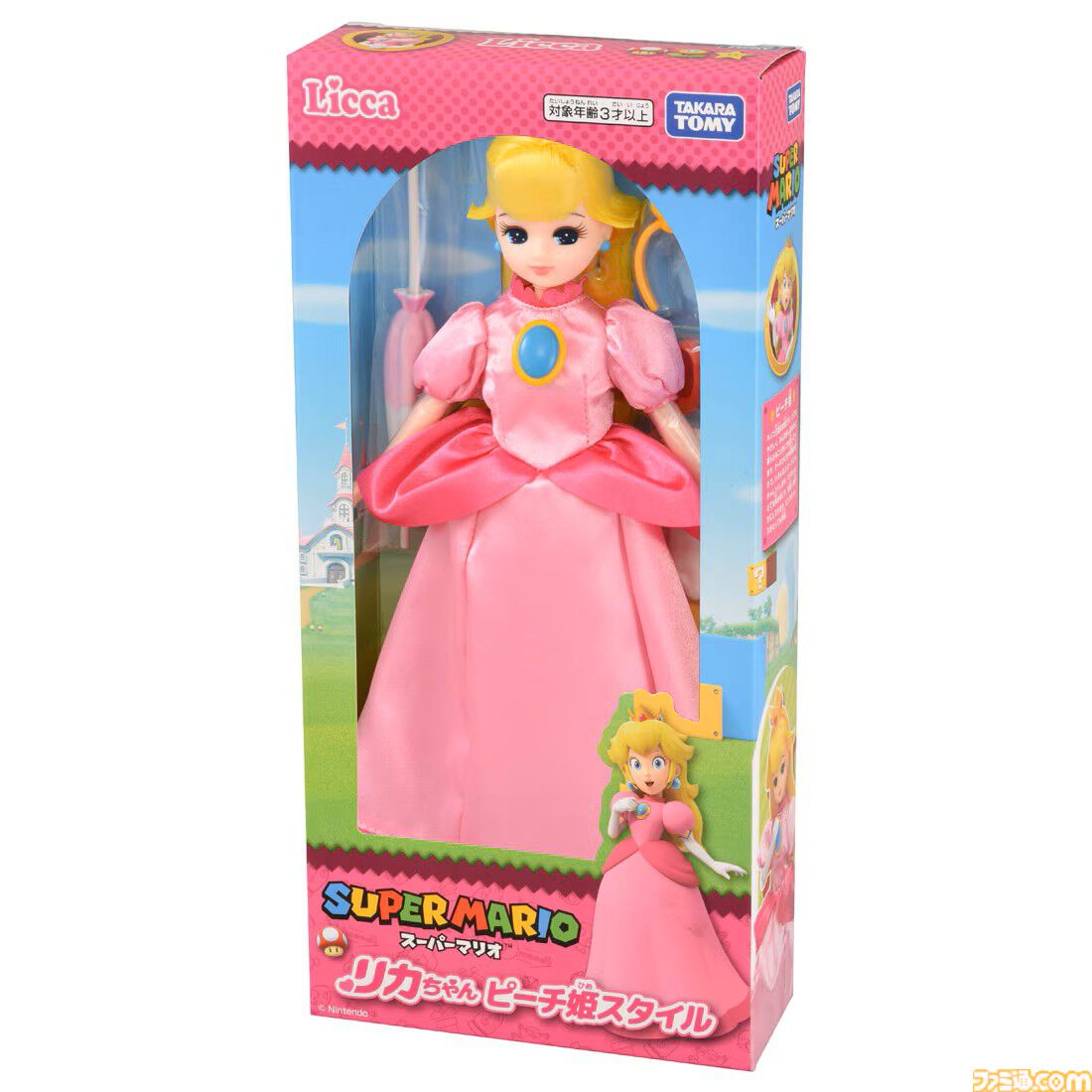 リカちゃんがマリオ＆ピーチ姫コーデに。ピンクのドレスや冠、赤い帽子にオーバーオールも再現。タカラトミーから4月18日発売