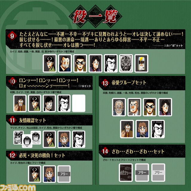 『カイジ』とドンジャラが悪魔的コラボ。「ざわ…ざわ…ざわ…セット」など物語を再現した役を用意。“17歩”をイメージした遊びかたも楽しめる