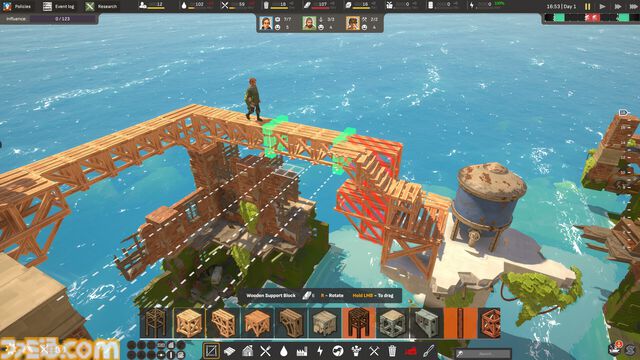 『崩壊都市』海の上に都市を作り上げる建築シミュが4/3にSteamでリリース。都市開発はバランスが重要。不安定な建築をすると物理演算でキレイに崩壊