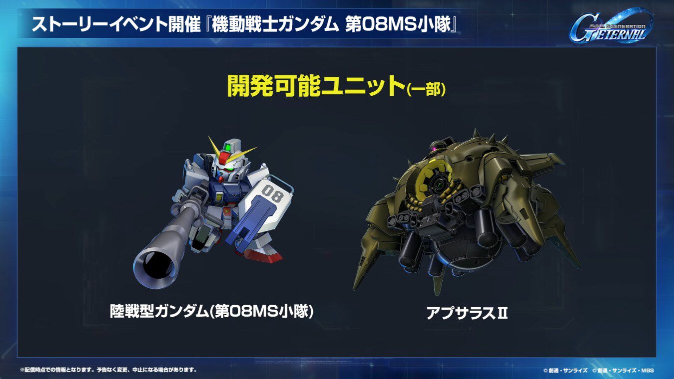 【Gジェネエターナル】第08MS小隊イベントでガンダムEz8やアプサラスIIIを入手可能。シローとアイナの性能も公開【ジージェネレーション エターナル】