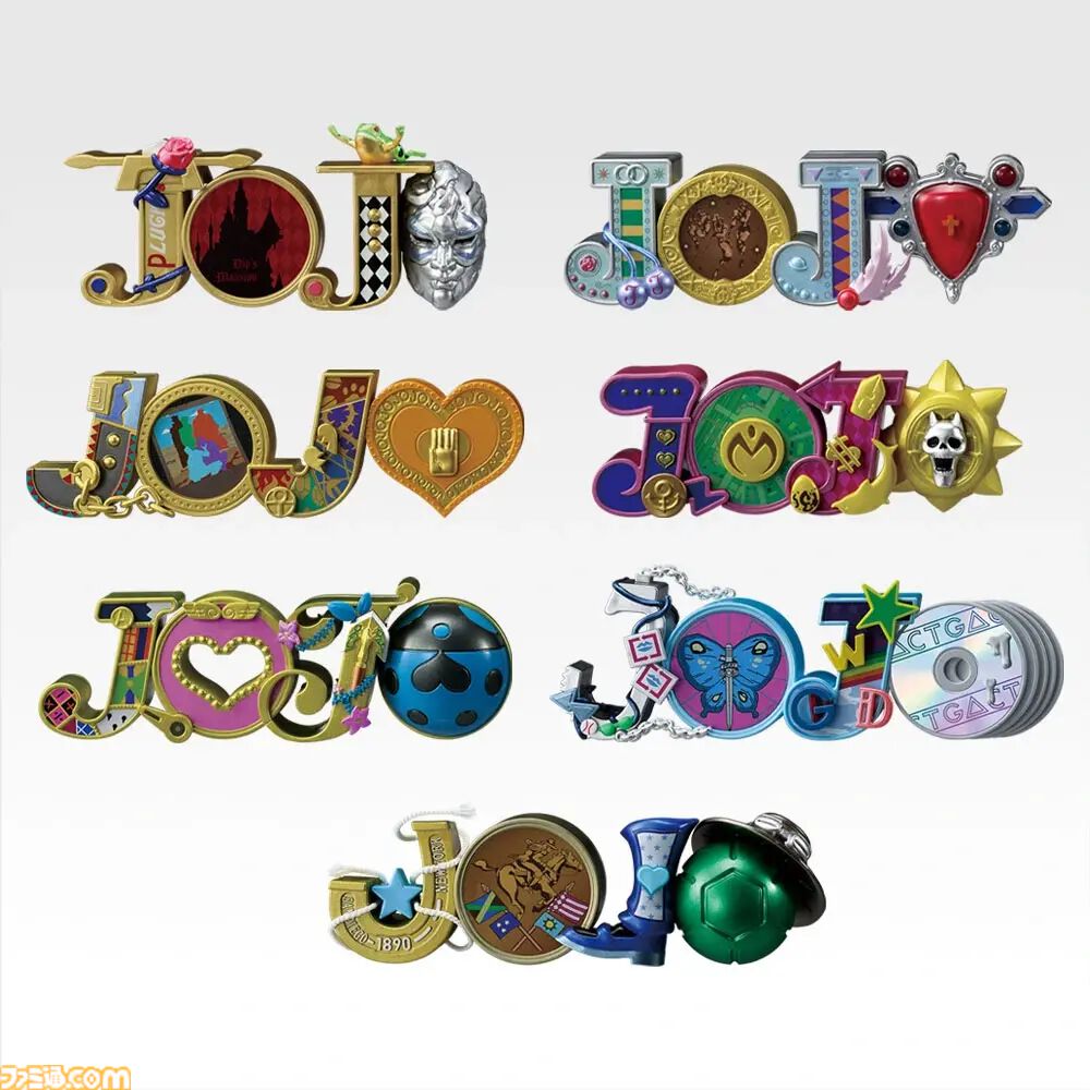 ジョジョの奇妙な冒険 LOGO de Collection 2個　3部　4部 ジョジョ』石仮面、てんとう虫、鉄球など「JOJO」のロゴを各部イメージ