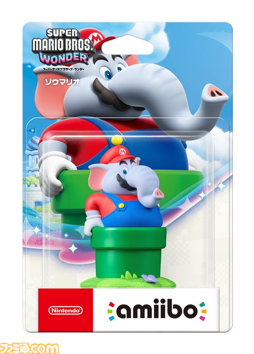 『スーパーマリオ ワンダー』ゾウマリオのamiiboが本日（3/26）発売。土管に収まりきらない大ボリュームなボディ。キノピオ隊長&おしゃべりフラワー・ポプリン&フロリアン王子も登場