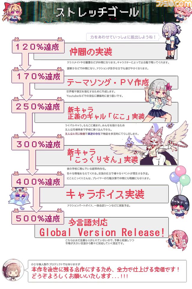 『おばけなんて怖くないJK VS 学校迷宮』怖くないホラーADVがクラファンで目標達成。ストレッチゴールとしてテーマソングや新キャラなどを発表