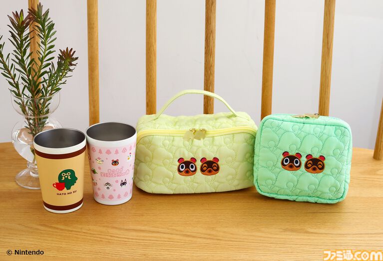 『あつまれ どうぶつの森』葉っぱとまめきち&つぶきちのキルティングポーチ、さくら・喫茶ハトのタンブラーが本日(3/31)発売