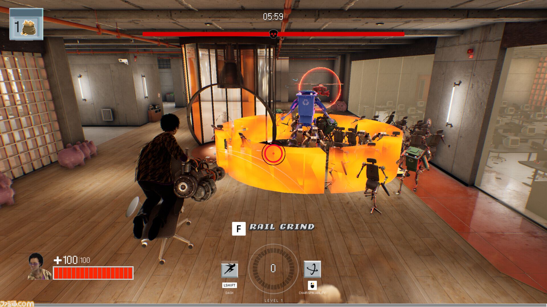 『Last Man Sitting』オフィスチェアを乗りこなすサラリーマン爆走アクションが配信開始。ガトリングや刀で爽快無双。PvEはもちろんPvPモードも遊べる