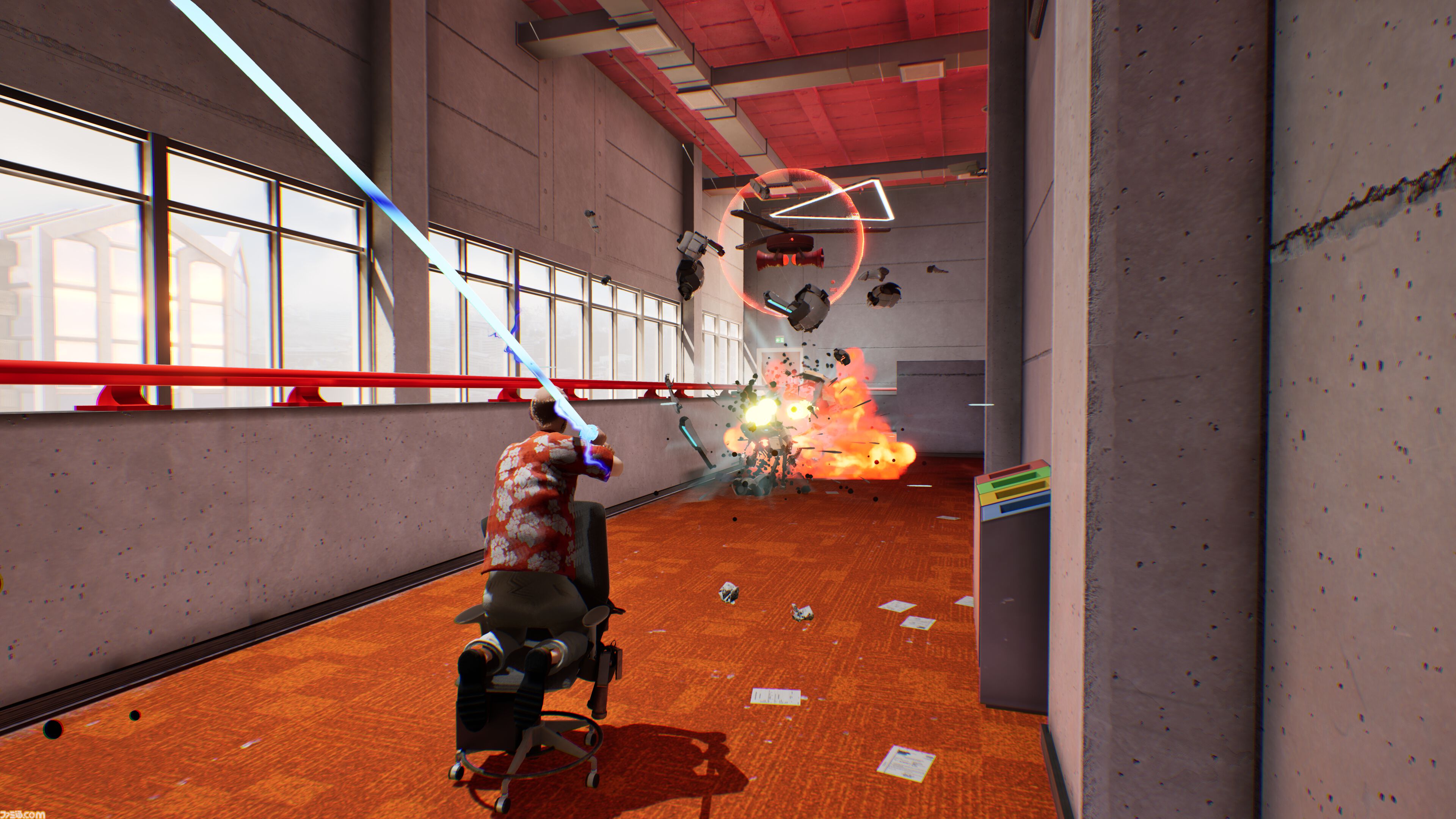 『Last Man Sitting』オフィスチェアを乗りこなすサラリーマン爆走アクションが配信開始。ガトリングや刀で爽快無双。PvEはもちろんPvPモードも遊べる
