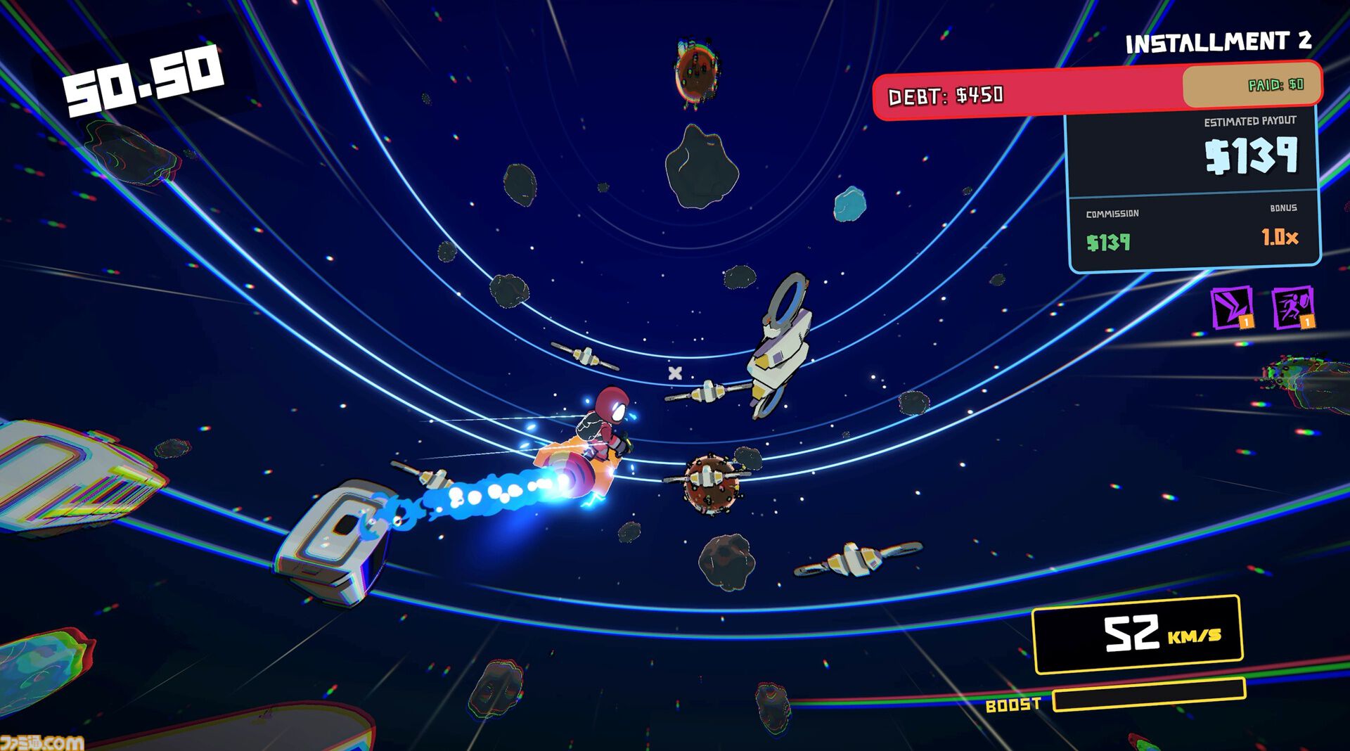『星間爆走便：スペースドリフター』邪魔な小惑星を破壊して加速する運び屋アクションローグライクが本日（4/1）発売。借金を返済し自由を目指せ