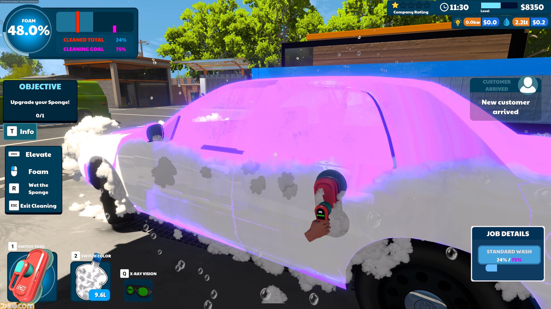 『Express Car Wash Simulator』高圧洗浄機で汚れを落とす洗車シミュレーター。濃密な泡とカラフルな洗剤でピカピカに仕上げる爽快感