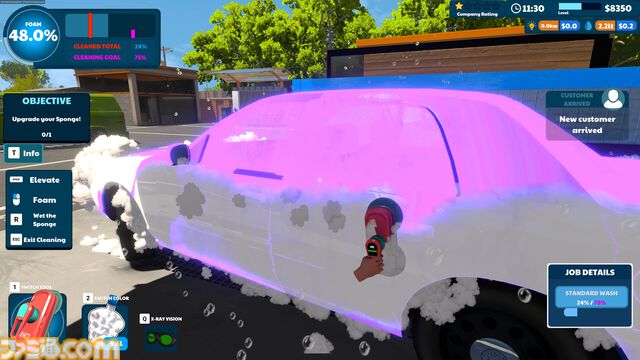 『Express Car Wash Simulator』高圧洗浄機で汚れを落とす洗車シミュレーター。濃密な泡とカラフルな洗剤でピカピカに仕上げる爽快感