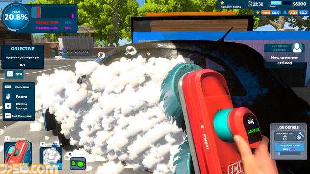 『Express Car Wash Simulator』高圧洗浄機で汚れを落とす洗車シミュレーター。濃密な泡とカラフルな洗剤でピカピカに仕上げる爽快感