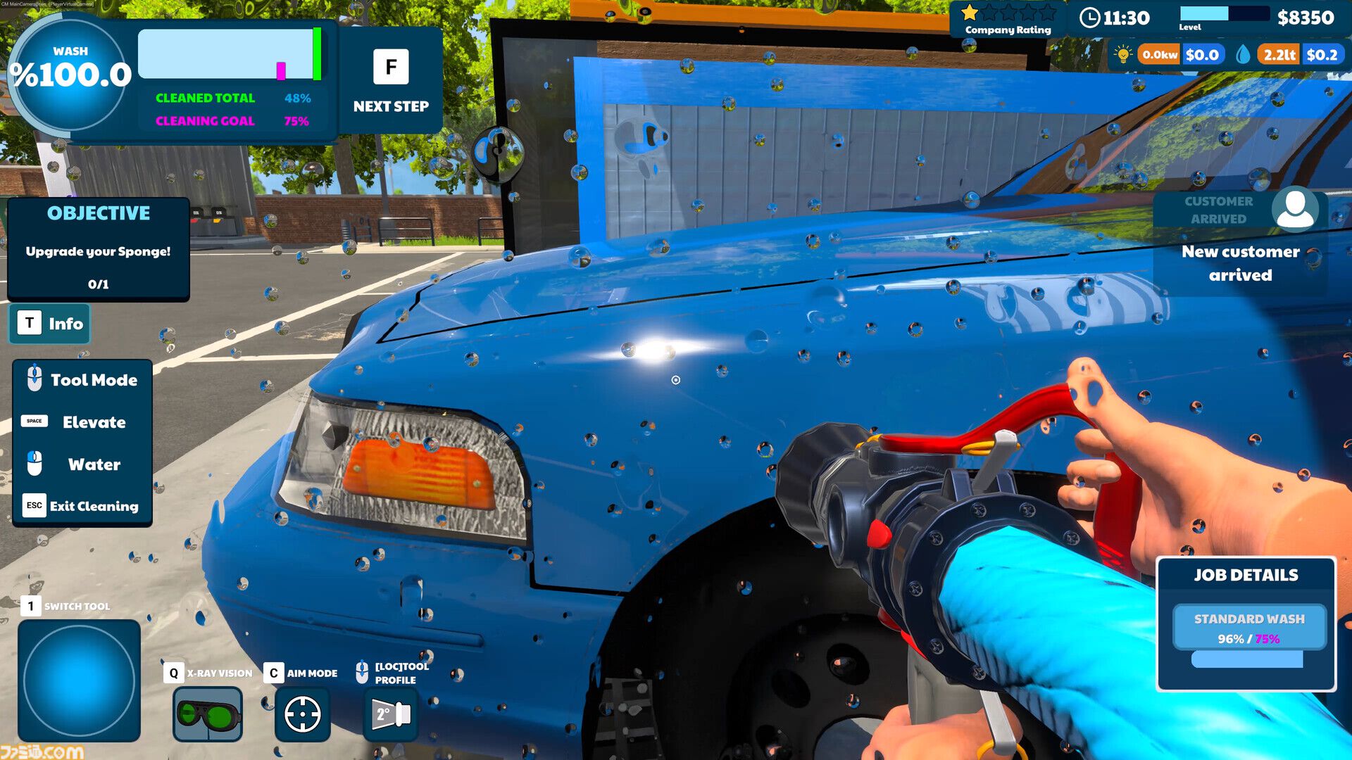 『Express Car Wash Simulator』高圧洗浄機で汚れを落とす洗車シミュレーター。濃密な泡とカラフルな洗剤でピカピカに仕上げる爽快感