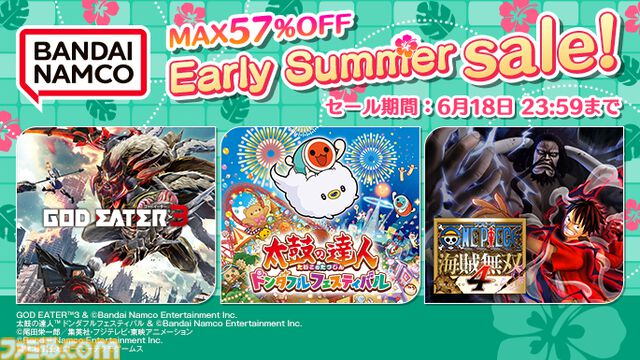 『ガンダムブレイカー3』63％オフ、『ワンピース 海賊無双4』20％オフ、『太鼓の達人 ドンダフルフェスティバル』24％オフ。バンナムがセールを開催