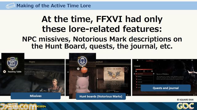『FF16』の膨大で複雑な世界設定を楽しくわかりやすく！ 他ジャンルへの搭載も期待、“アクティブタイムロア”という発明ができるまで【GDC 2024】