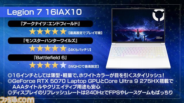 Legion 7 iレビュー。『アークナイツ：エンドフィールド』『BF6』がバッチリな白ゲーミングノート