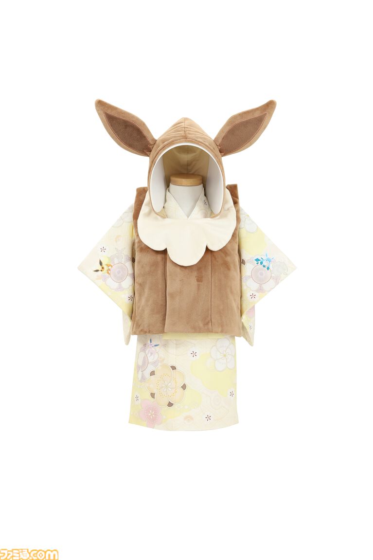 『ポケモン』スタジオアリスの新作和装がかわいい。イーブイの一つ身はフードと大きな尻尾がついた着ぐるみ風デザイン