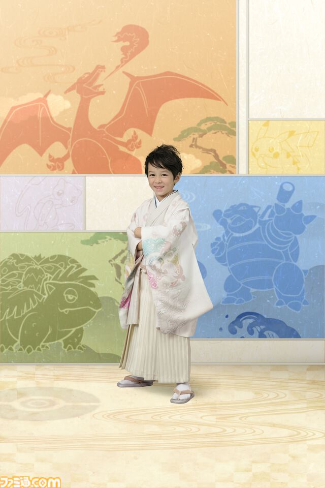 『ポケモン』スタジオアリスの新作和装がかわいい。イーブイの一つ身はフードと大きな尻尾がついた着ぐるみ風デザイン