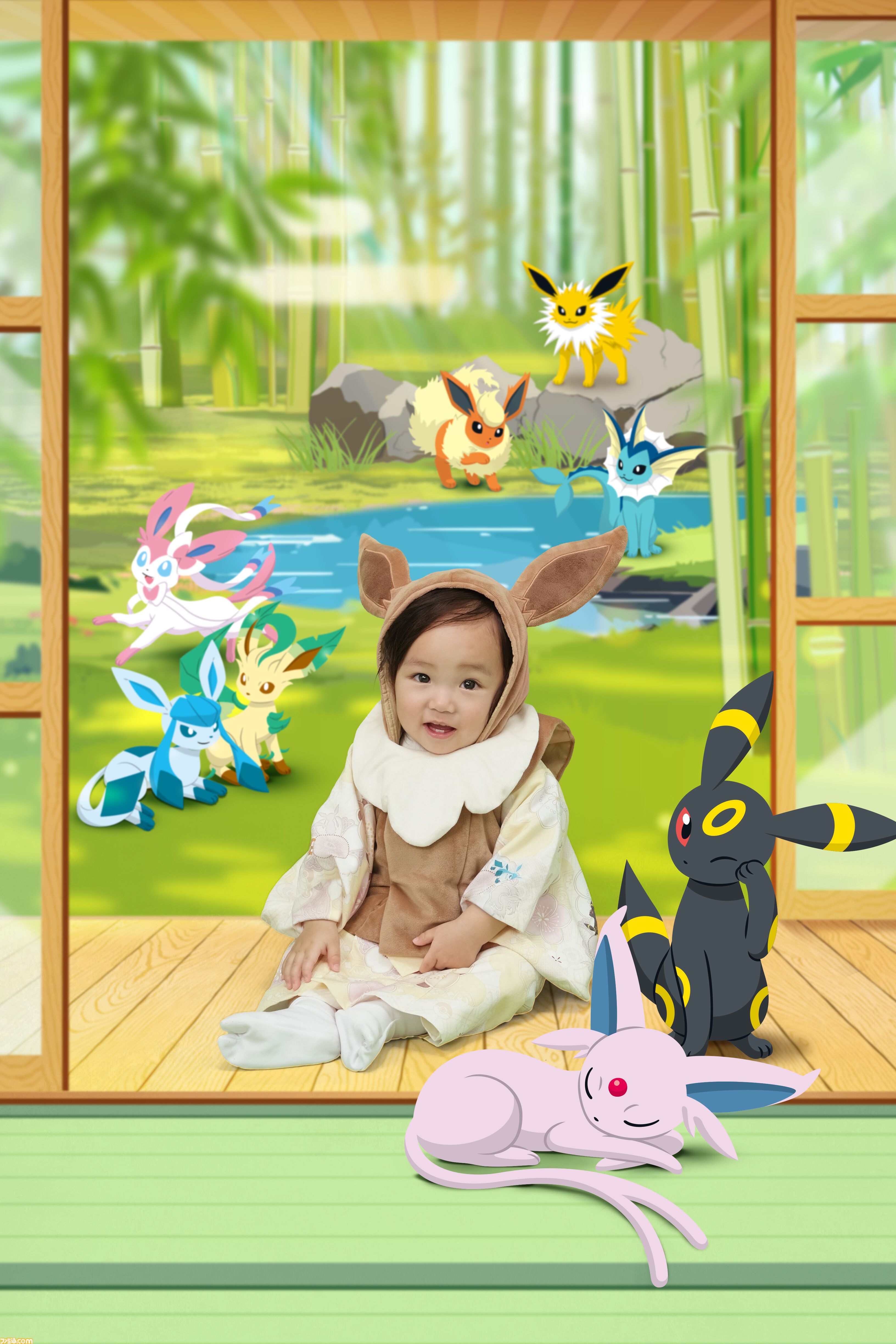 『ポケモン』スタジオアリスの新作和装がかわいい。イーブイの一つ身はフードと大きな尻尾がついた着ぐるみ風デザイン