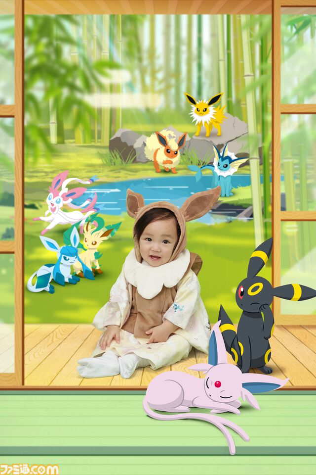 『ポケモン』スタジオアリスの新作和装がかわいい。イーブイの一つ身はフードと大きな尻尾がついた着ぐるみ風デザイン