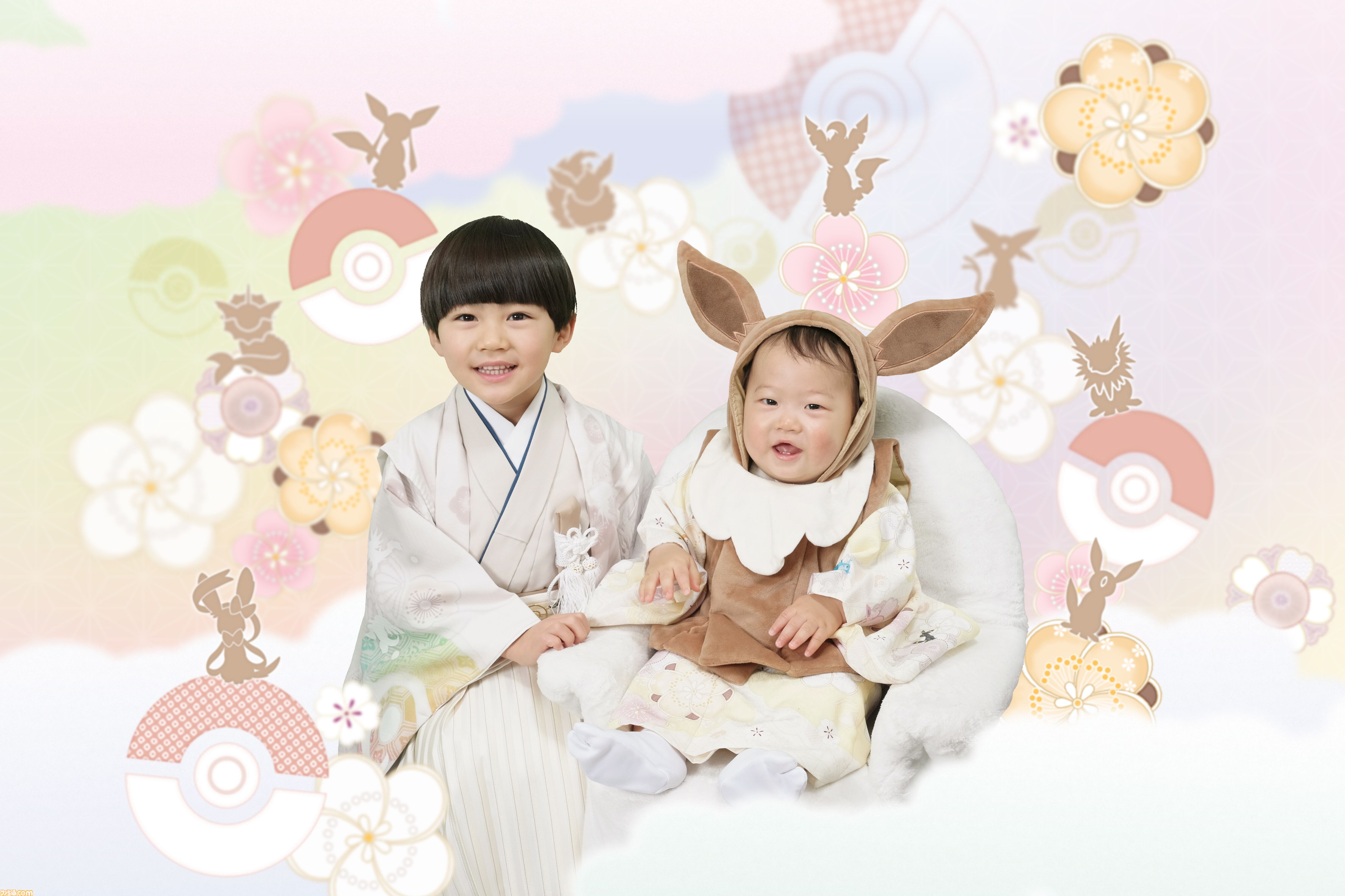 『ポケモン』スタジオアリスの新作和装がかわいい。イーブイの一つ身はフードと大きな尻尾がついた着ぐるみ風デザイン