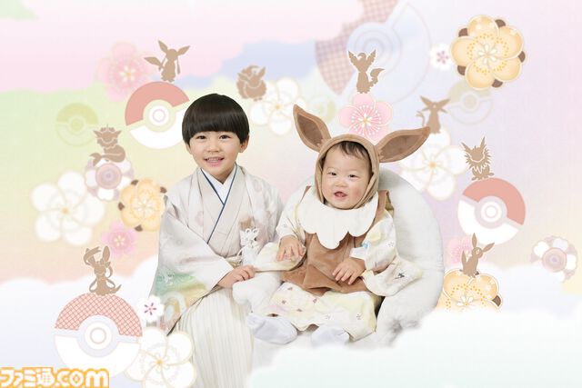 『ポケモン』スタジオアリスの新作和装がかわいい。イーブイの一つ身はフードと大きな尻尾がついた着ぐるみ風デザイン