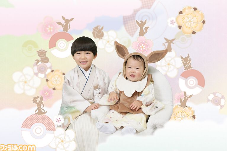 『ポケモン』スタジオアリスの新作和装がかわいい。イーブイの一つ身はフードと大きな尻尾がついた着ぐるみ風デザイン