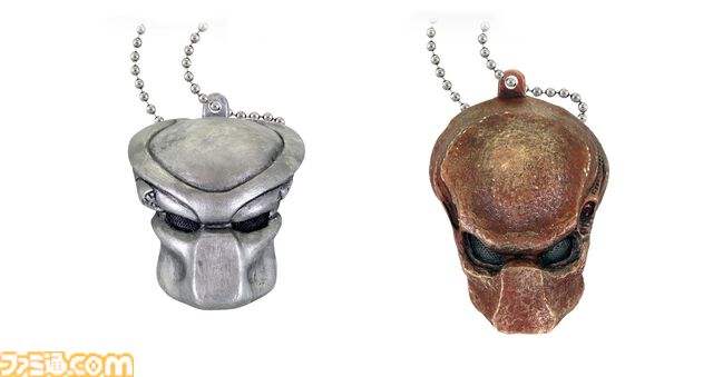 歴代プレデターのマスクのミニチュアマスコットガチャ。4月下旬から発売。1987年公開の1作目、『エイリアンVSプレデター』など11種類