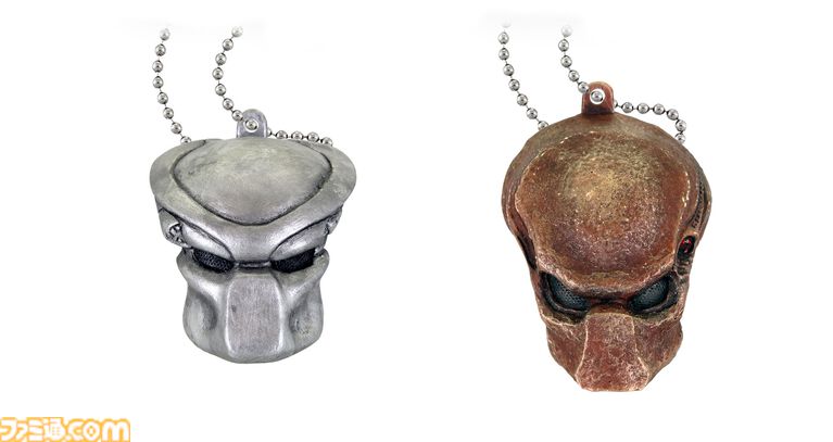 歴代プレデターのマスクのミニチュアマスコットガチャ。4月下旬から発売。1987年公開の1作目、『エイリアンVSプレデター』など11種類