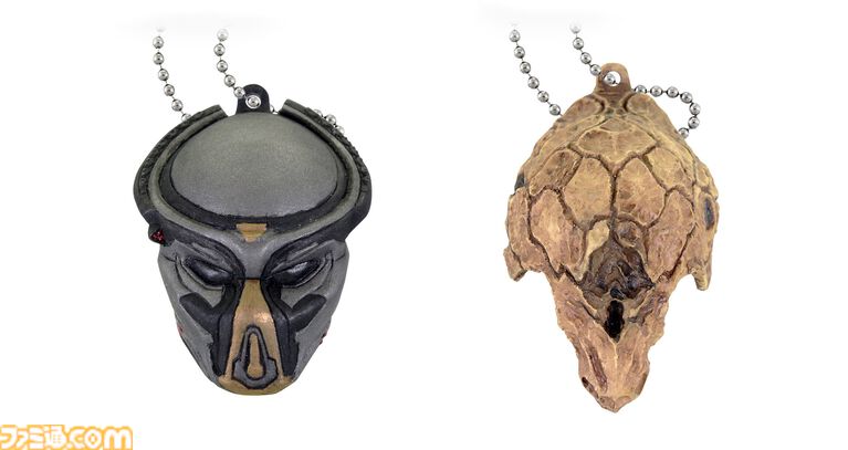 歴代プレデターのマスクのミニチュアマスコットガチャ。4月下旬から発売。1987年公開の1作目、『エイリアンVSプレデター』など11種類