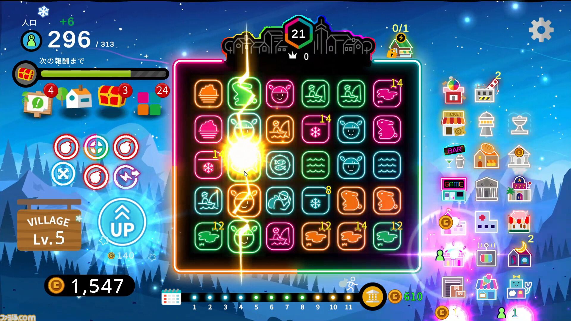 『Neon Village』3マッチパズルとデッキ構築型ローグライクが融合した村づくりゲーム。大型アプデとともに本日（4/24）正式リリース