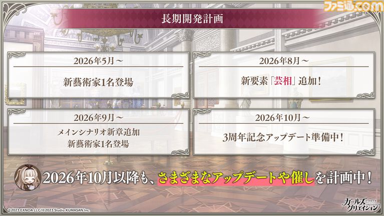 『ガールズクリエイション』工房で創作可能な★5イマージュが14種追加、スタイルごとのパッシブ能力実装、10月までのアプデ予定も公開。2.5周年生放送まとめ