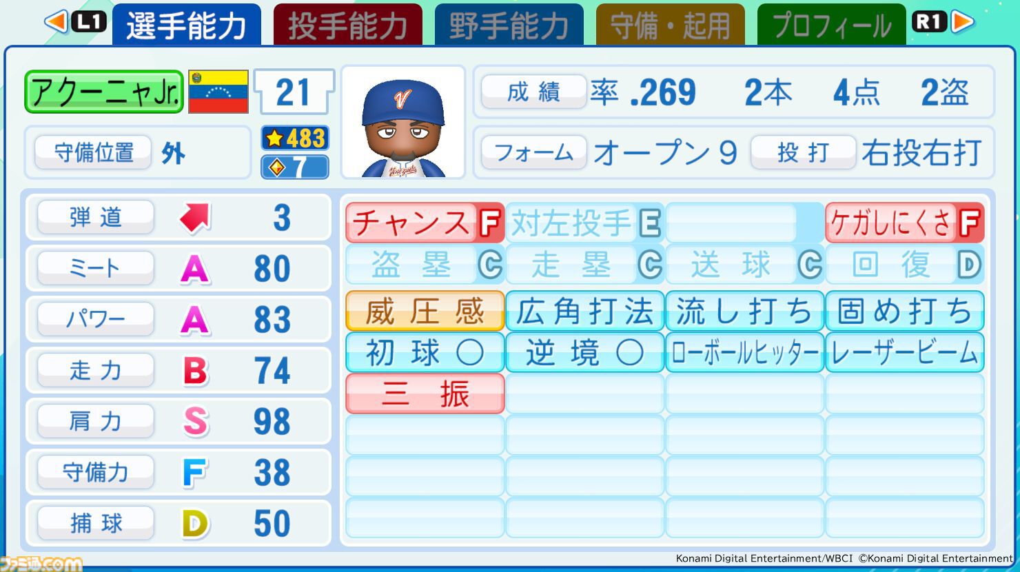 『パワプロ2026』WBCベスト8の代表選手能力値が初公開。アメリカ主将アーロンは威圧感持ちでパワーS。メキシコのアロサレーナ、侍J阪神の森下など