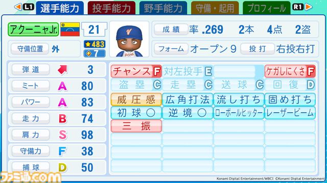 『パワプロ2026』WBCベスト8の代表選手能力値が初公開。アメリカ主将アーロンは威圧感持ちでパワーS。メキシコのアロサレーナ、侍J阪神の森下など