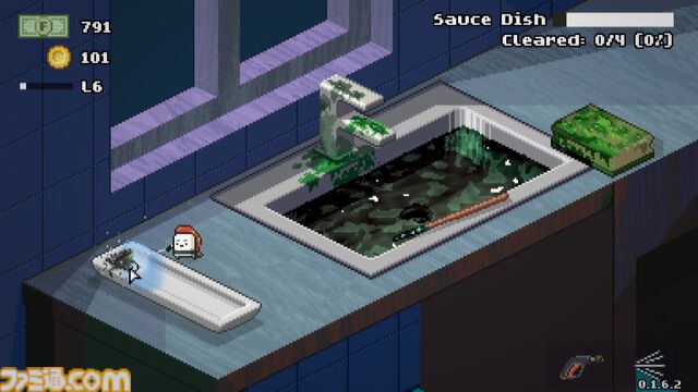 『モルドワッシャー』冷蔵庫やキッチン周りの汚れを一掃する2Dお掃除ゲーム。主人公はなぜか寿司。ビットサミット パンチに試遊出展