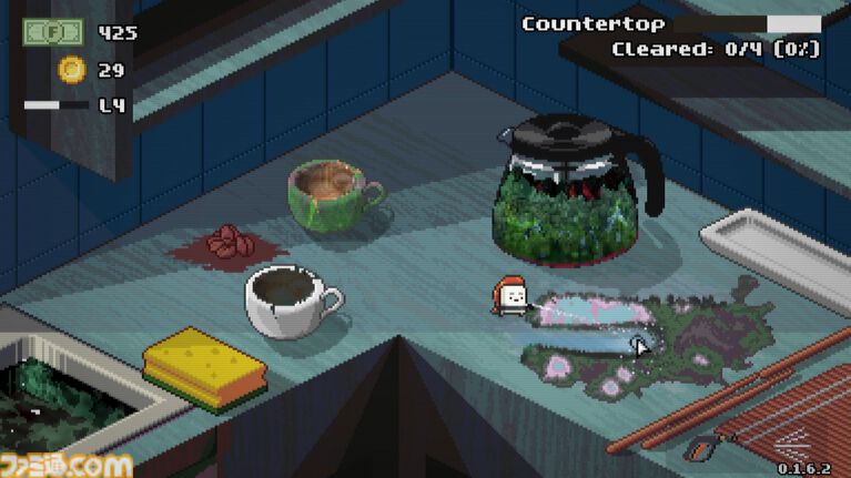 『モルドワッシャー』冷蔵庫やキッチン周りの汚れを一掃する2Dお掃除ゲーム。主人公はなぜか寿司。ビットサミット パンチに試遊出展