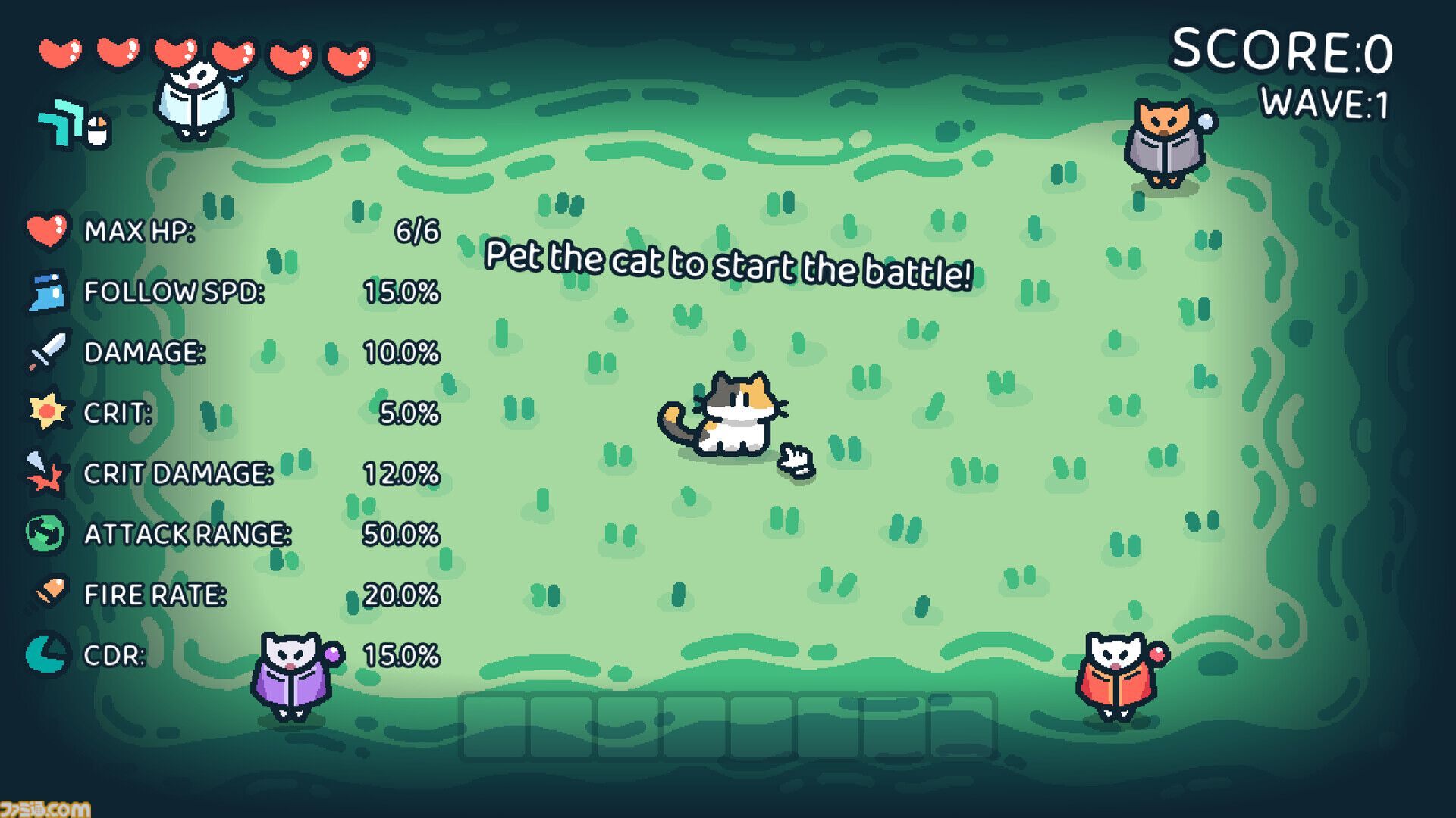 『なでねこ』猫を撫でると弾が出るニャンともキュートなローグライトシューティングのデモ版が公開。マウスのポインターを追いかけて移動するなどネコらしいアクションが盛りだくさん