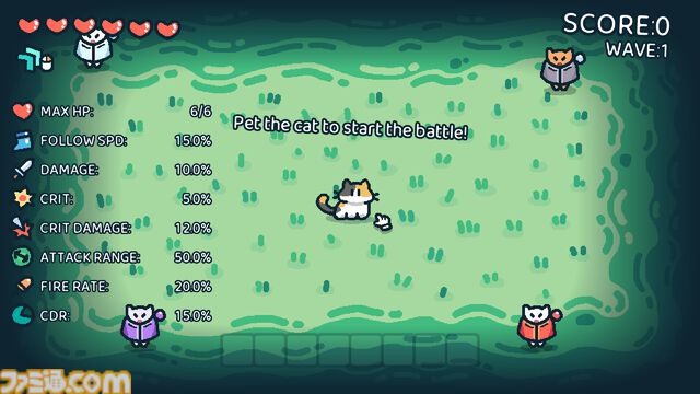 『なでねこ』猫を撫でると弾が出るニャンともキュートなローグライトシューティングのデモ版が公開。マウスのポインターを追いかけて移動するなどネコらしいアクションが盛りだくさん