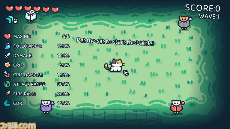 『なでねこ』猫を撫でると弾が出るニャンともキュートなローグライトシューティングのデモ版が公開。マウスのポインターを追いかけて移動するなどネコらしいアクションが盛りだくさん