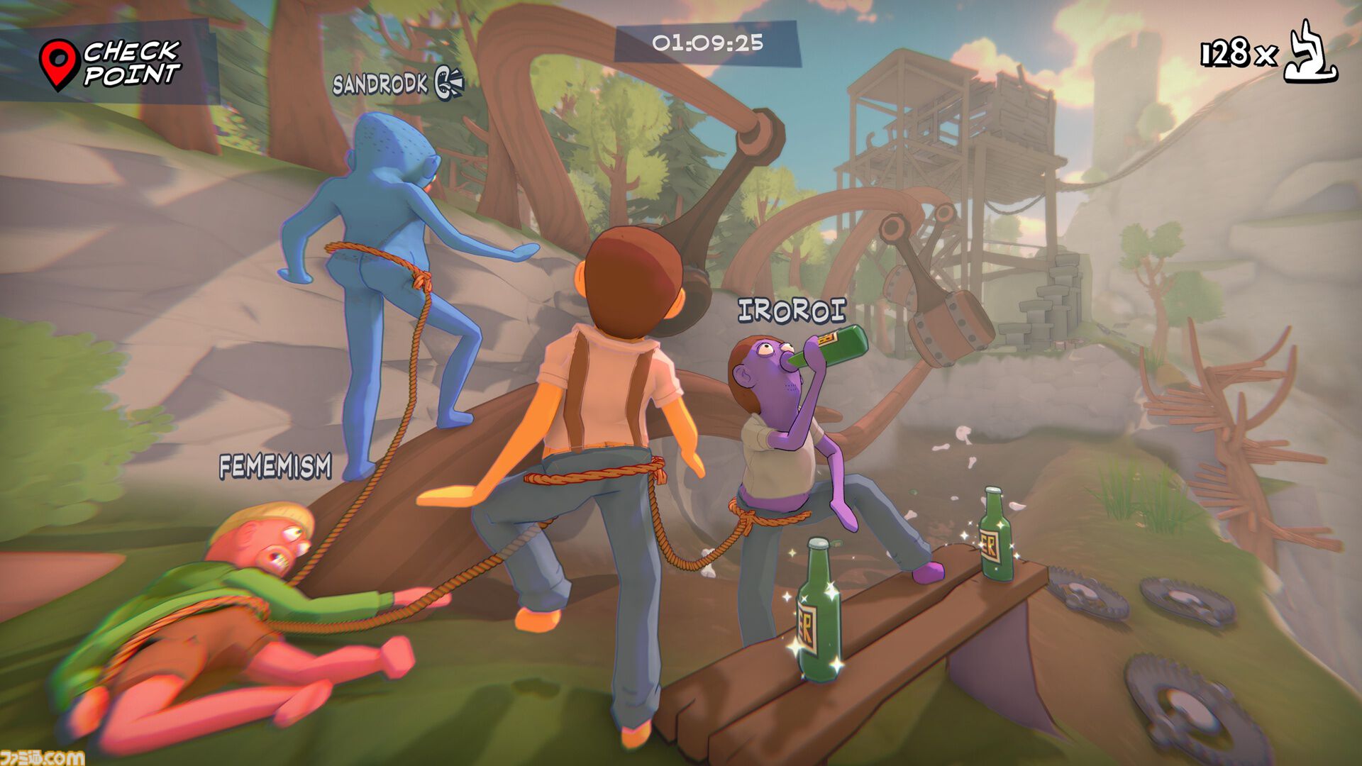 『Friendly Steps』ロープで繋がった仲間たちと帰宅を目指す酔いどれ協力アクション。最大4人プレイ対応の体験版が配信開始