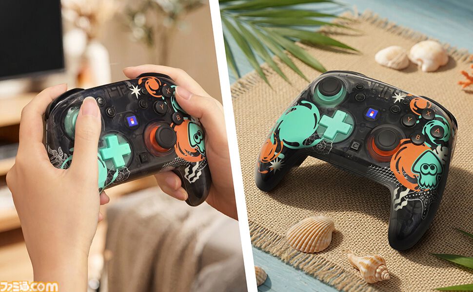 『スプラトゥーン レイダース』Switch2用ワイヤレスコントローラがホリから発売。クリアー素材＆躍動感のあるインクのデザインがカッコいい。ヘッドセットや収納バッグなども登場
